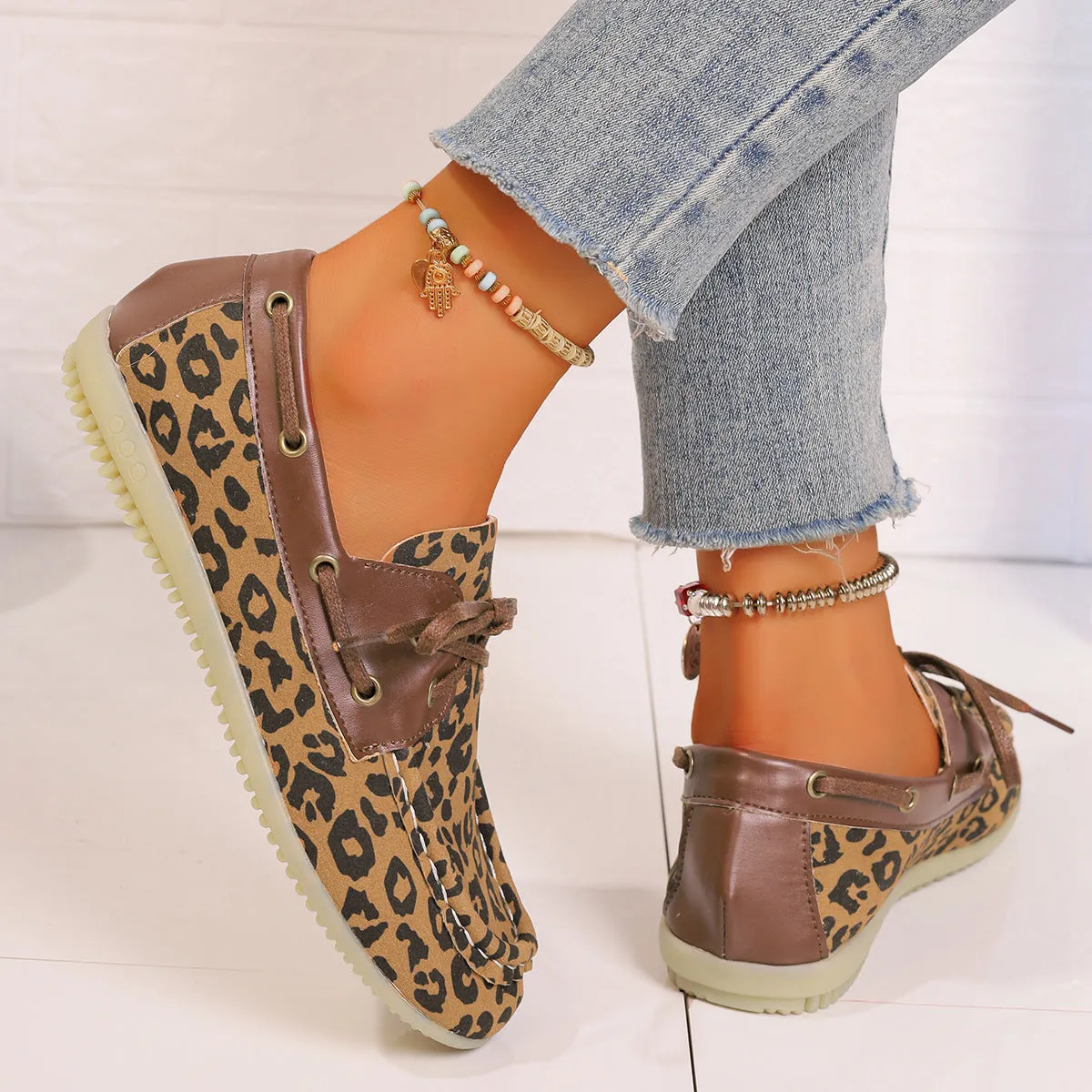 Hazel Blues® |  Lace Up Leopard Slip-Ons