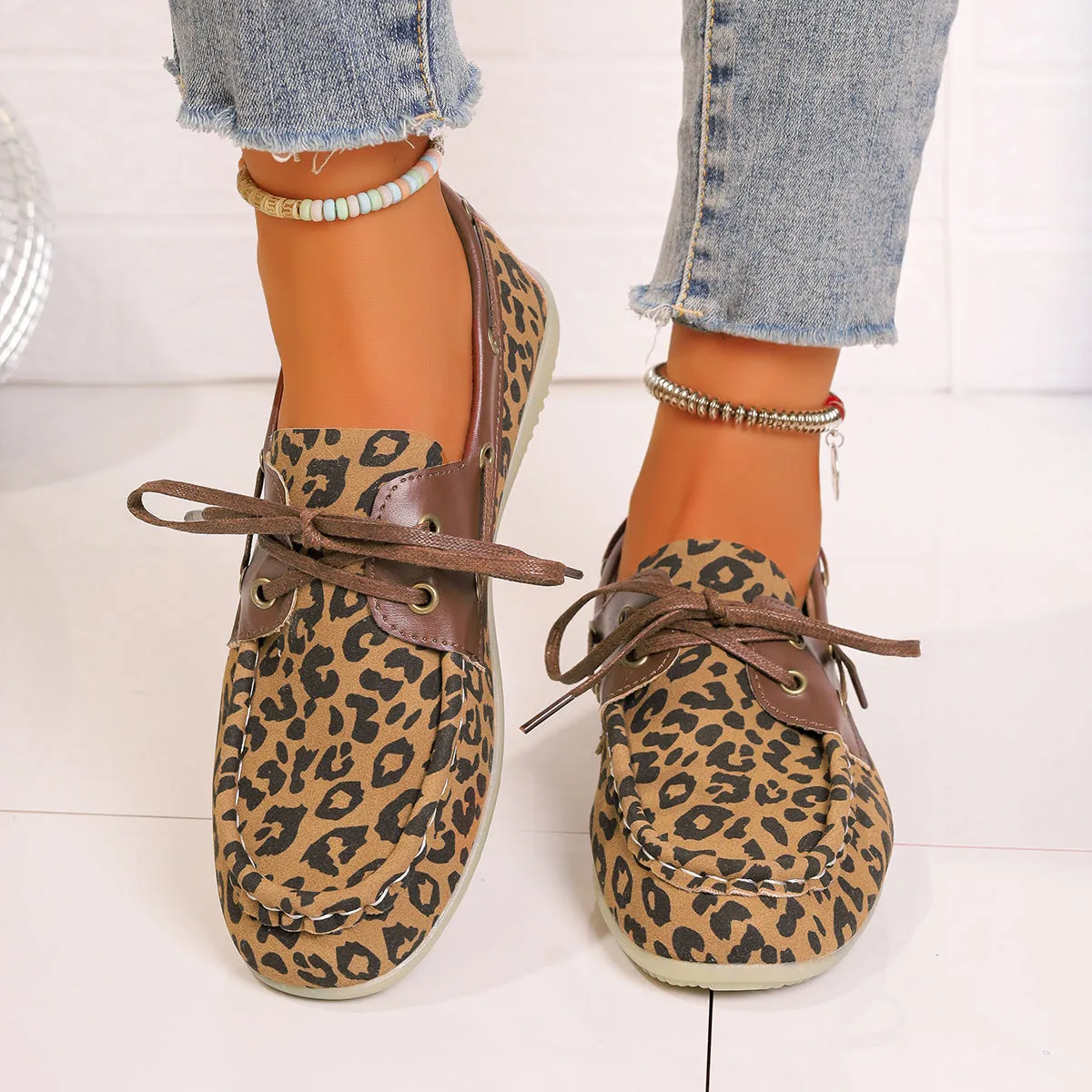 Hazel Blues® |  Lace Up Leopard Slip-Ons