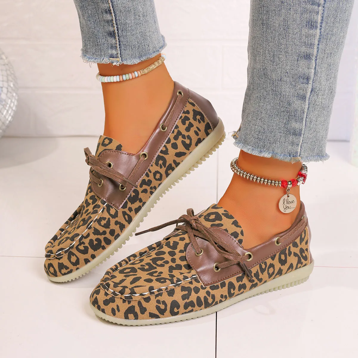Hazel Blues® |  Lace Up Leopard Slip-Ons