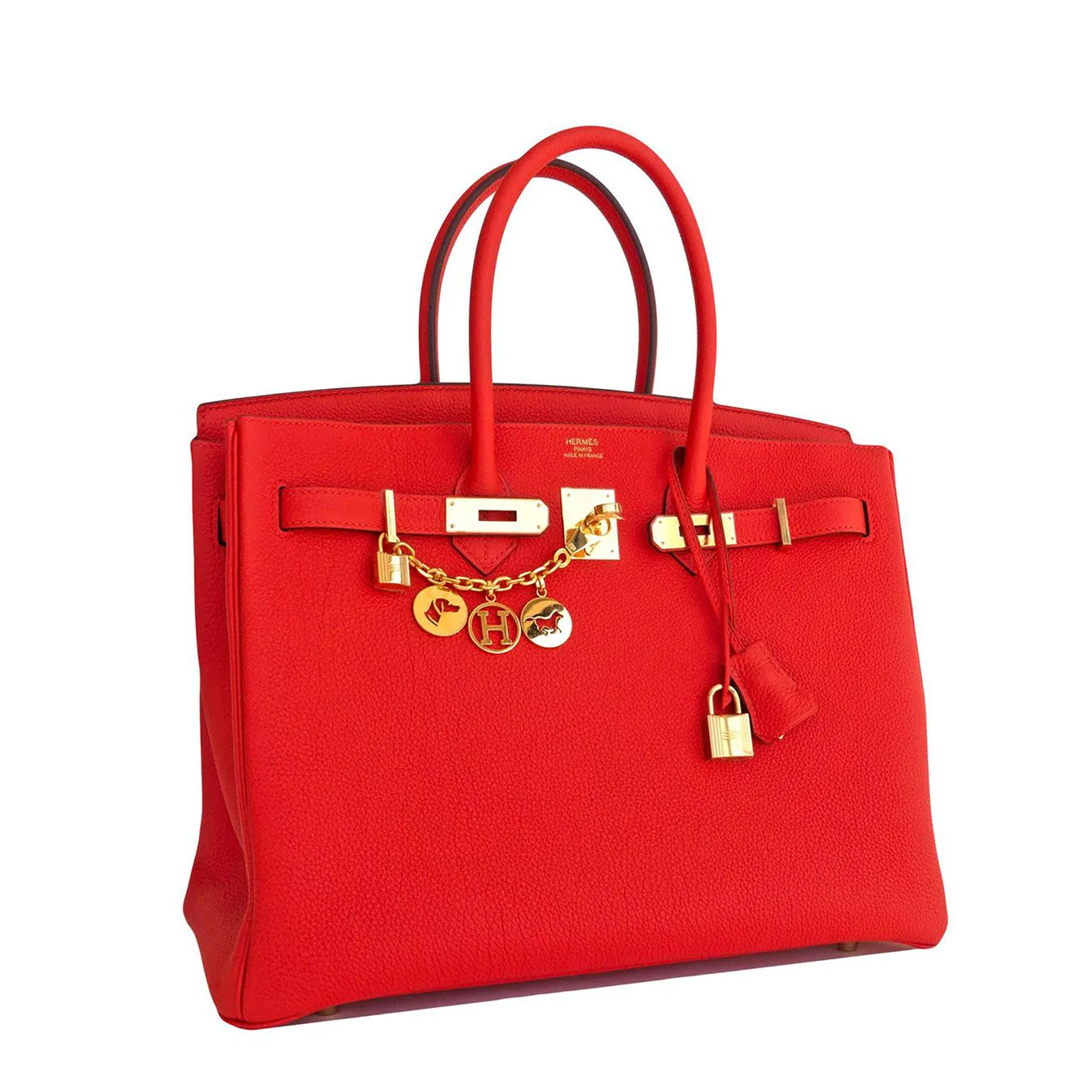 Hermes Capucine Red-Orange 35cm Togo Birkin Gold GHW Tote Bag Gorgeous!