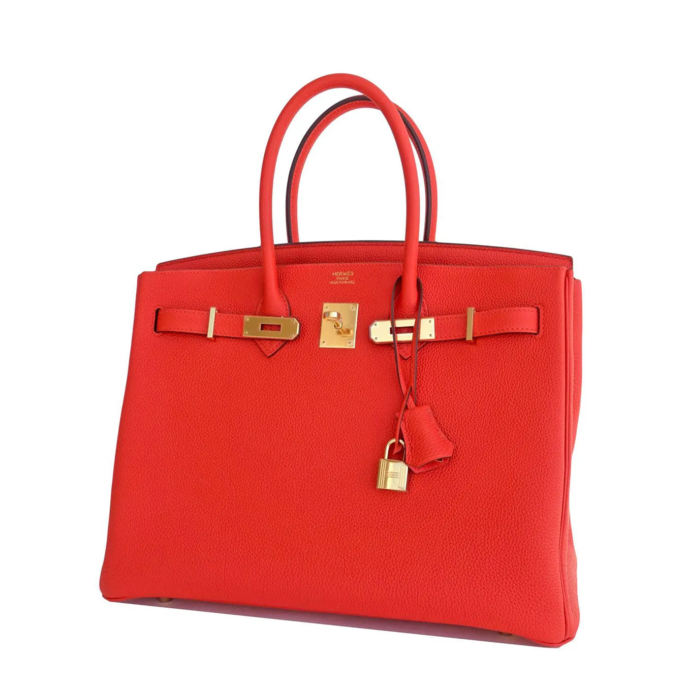 Hermes Capucine Red-Orange 35cm Togo Birkin Gold GHW Tote Bag Gorgeous!