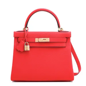 Hermes Kelly 28cm Capucine Red Orange Togo Gold Shoulder Bag