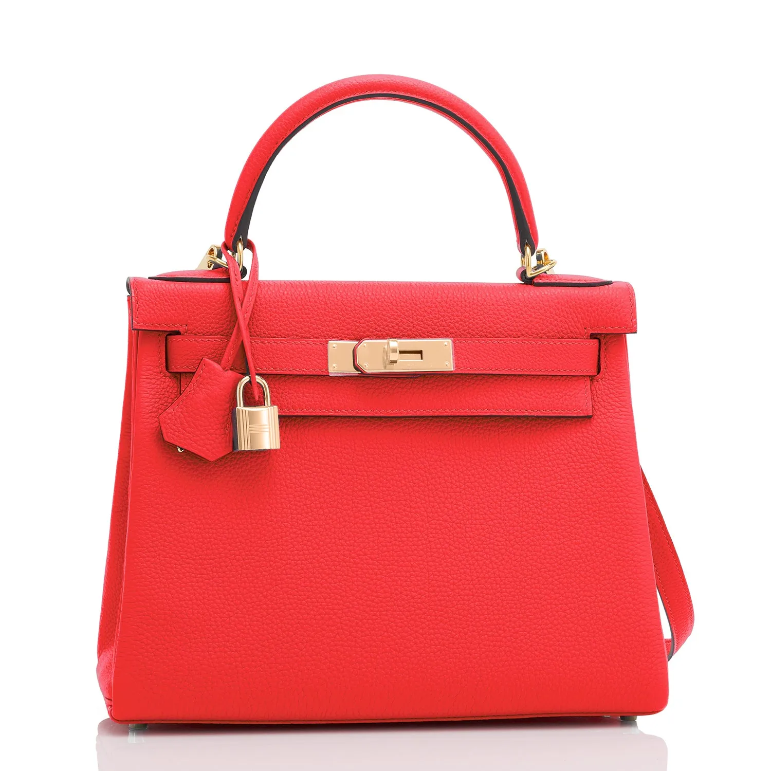 Hermes Kelly 28cm Capucine Red Orange Togo Gold Shoulder Bag
