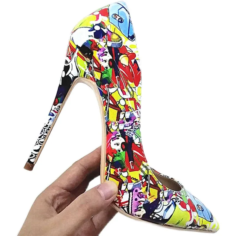 High-heels with Colorful Patterns Fashion Women Party Shoes