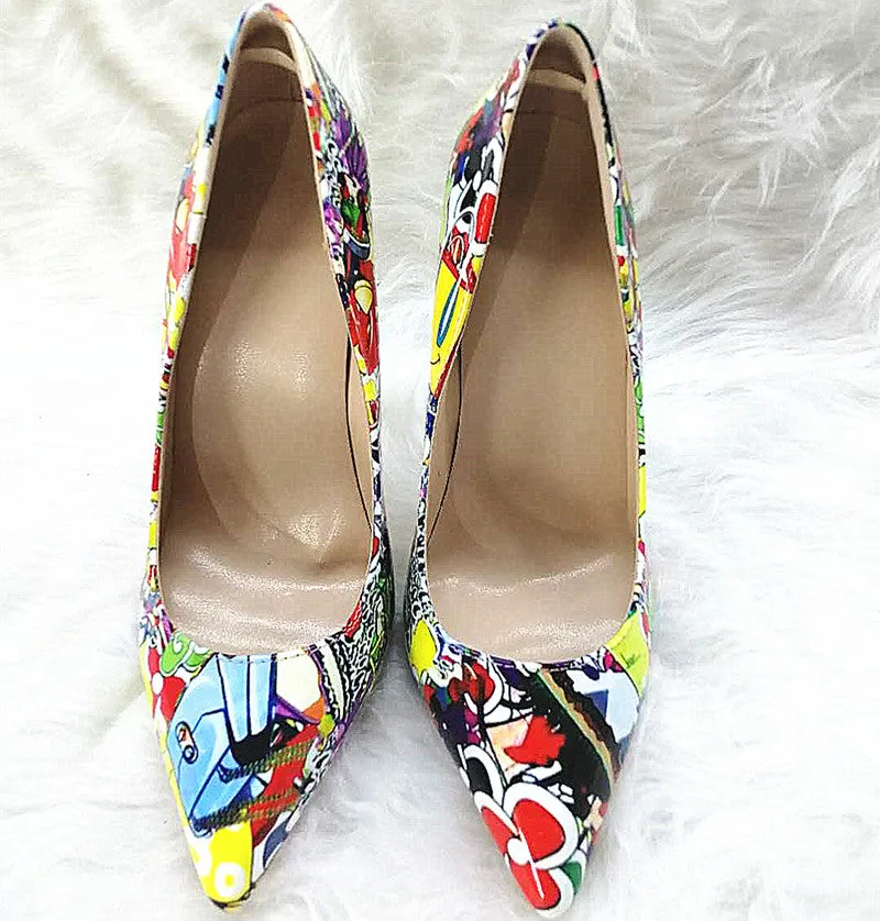 High-heels with Colorful Patterns Fashion Women Party Shoes