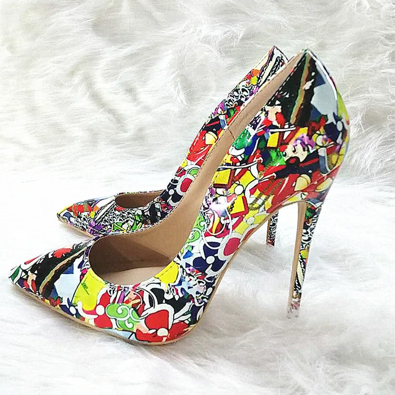 High-heels with Colorful Patterns Fashion Women Party Shoes