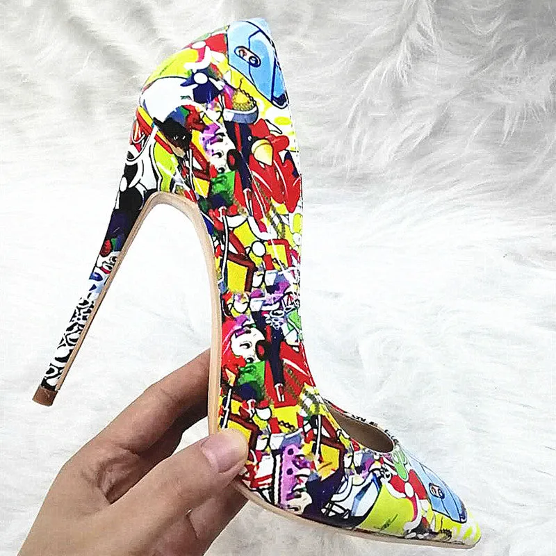 High-heels with Colorful Patterns Fashion Women Party Shoes