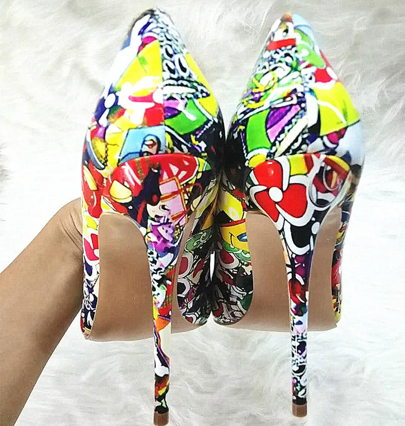 High-heels with Colorful Patterns Fashion Women Party Shoes