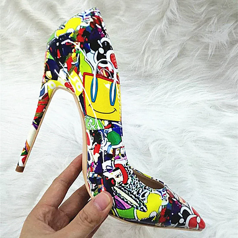 High-heels with Colorful Patterns Fashion Women Party Shoes