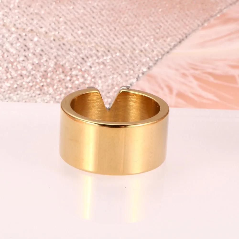 High Polished Gold V Shape Ring