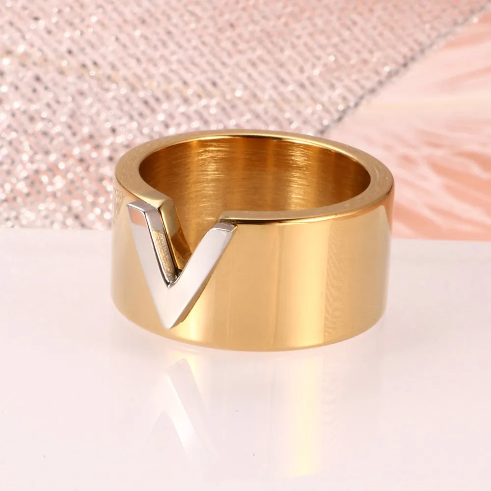 High Polished Gold V Shape Ring