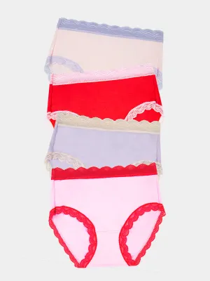 High Rise Knicker Four Pack - Pink and Red Contrast