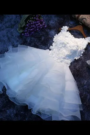 Homecoming Dress Sexy A-line White Applique Sweet Flower Short Prom Dress Party Dress OHM151