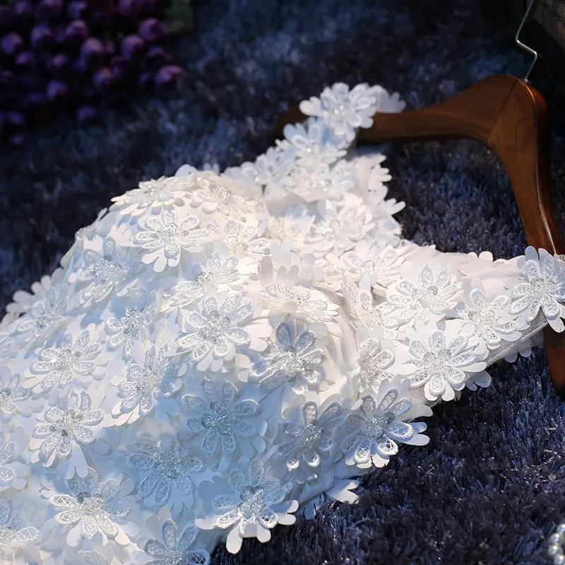Homecoming Dress Sexy A-line White Applique Sweet Flower Short Prom Dress Party Dress OHM151