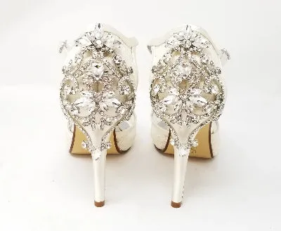 Ivory Lace Bridal Shoes with Crystal Back Design