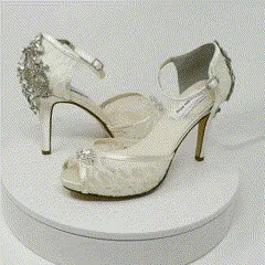 Ivory Lace Bridal Shoes with Crystal Back Design