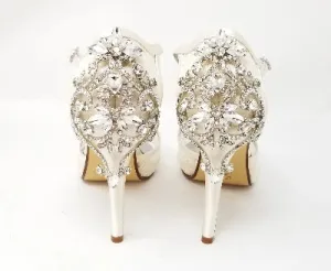 Ivory Lace Bridal Shoes with Crystal Back Design