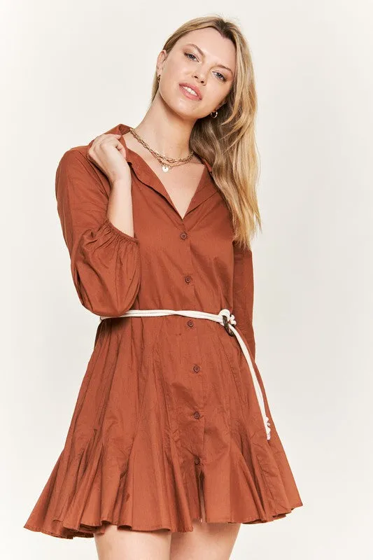 Jade By Jane SOLID FLARE SHIRT DRESS