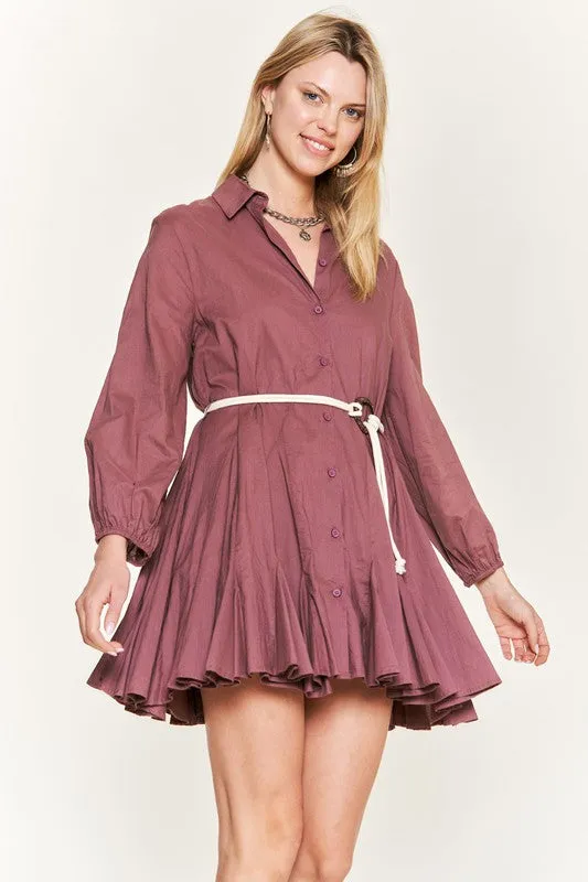 Jade By Jane SOLID FLARE SHIRT DRESS