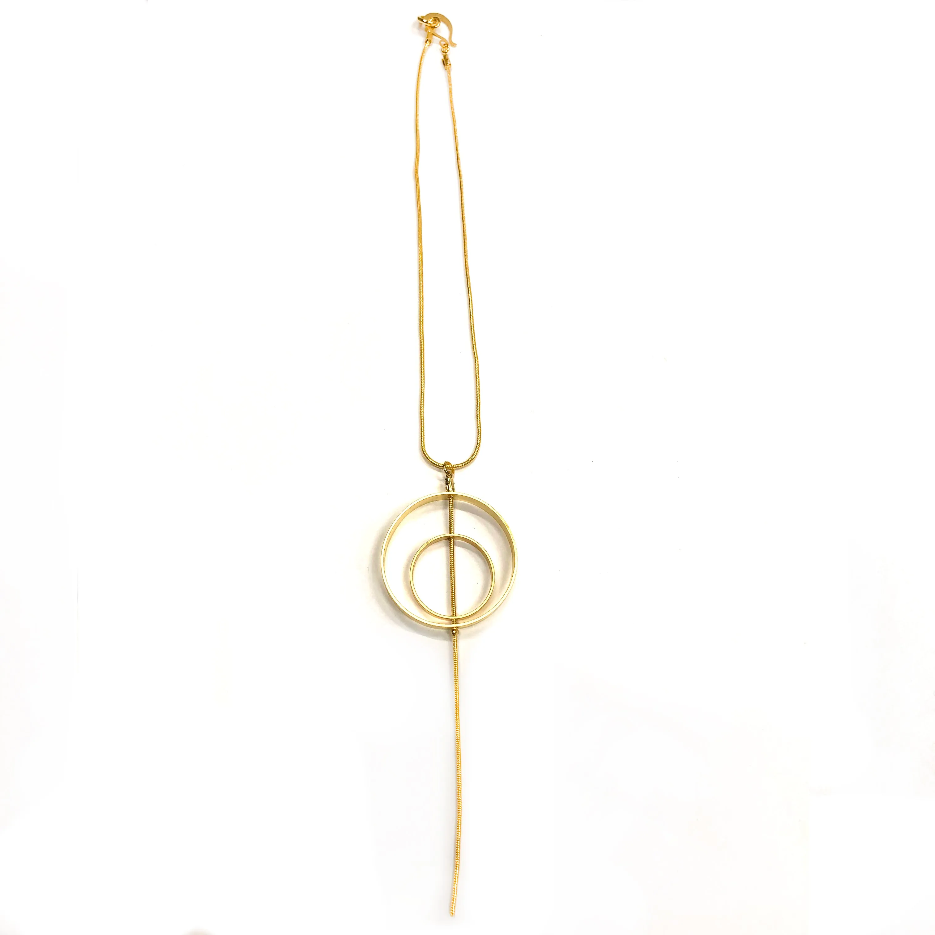 Jane - 24K gold, medium-sized, double circle outline pendant necklace