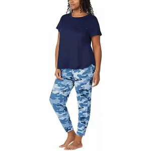 Jane and Bleecker Women's 2 Piece Cozy Pajama Set Navy Camo
