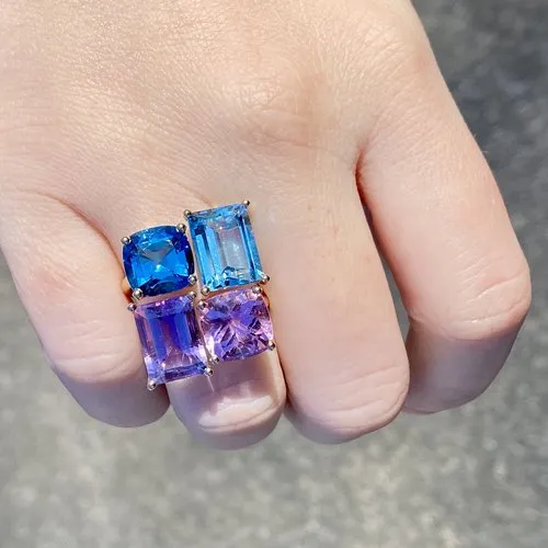 Jane Taylor Bold 2-Stone Ring with London Blue Topaz & Blue Topaz