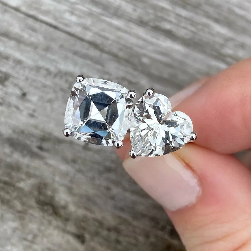 Jane Taylor Bold Two-Stone Ring with White Topaz Cushion & Heart