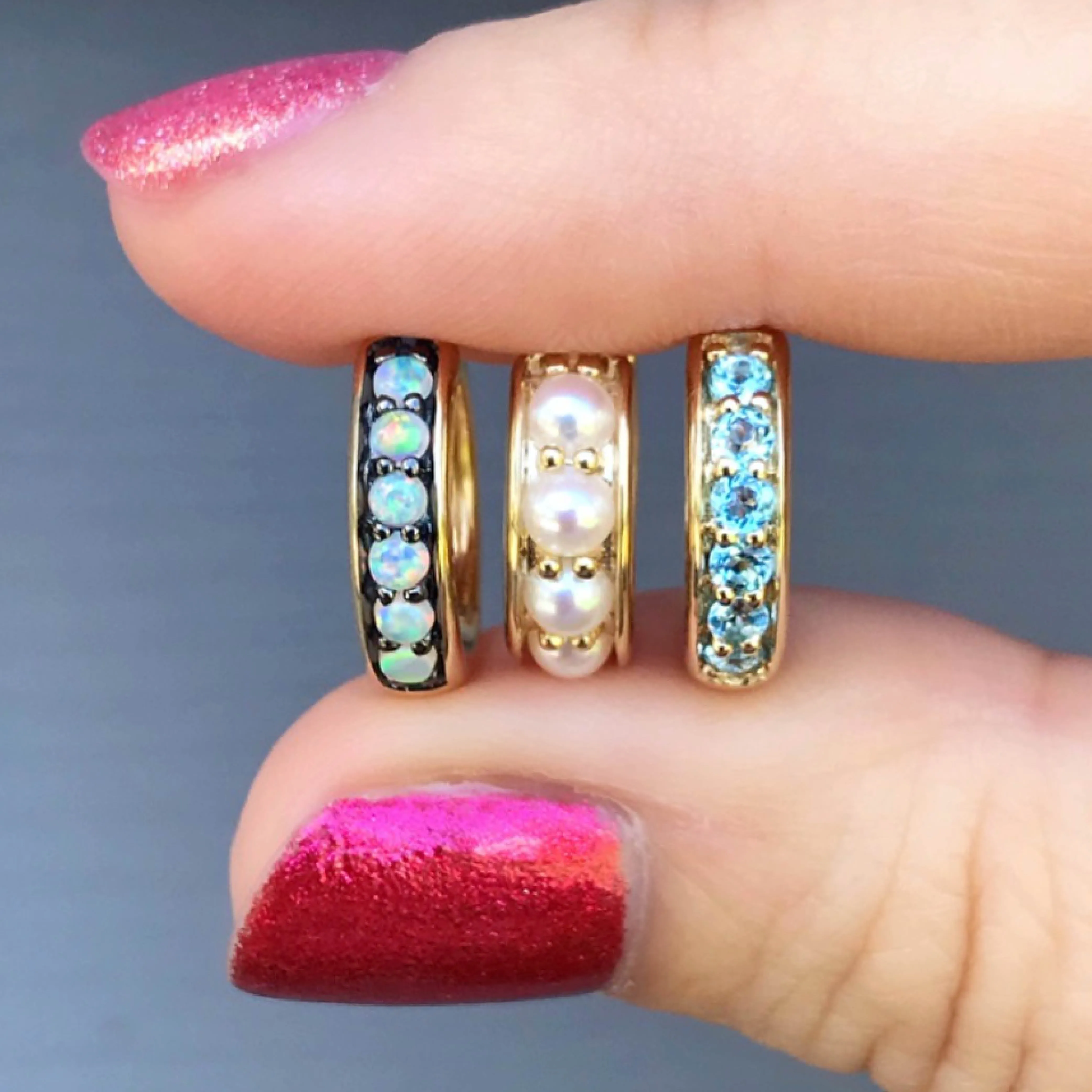 Jane Taylor Classic Huggie Hoop Earrings with Opal