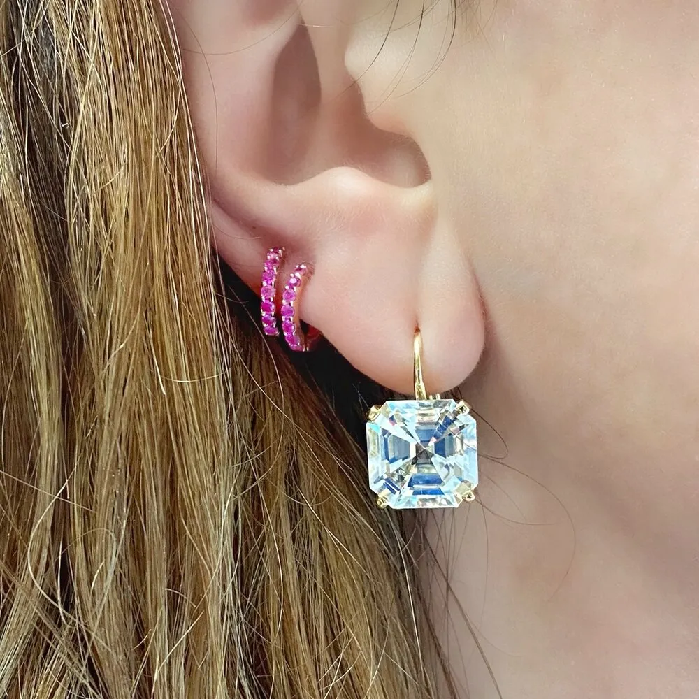 Jane Taylor Extra Large Octagonal Drop Earrings in White Topaz