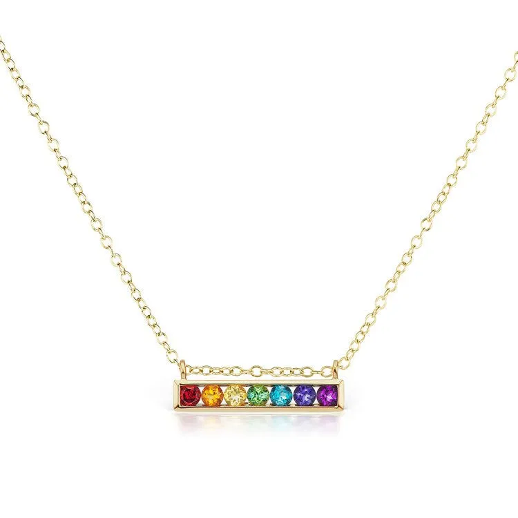 Jane Taylor Horizontal Bar Necklace with Rainbow Gemstones