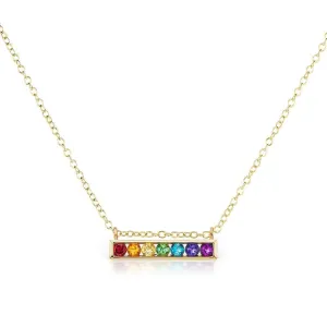 Jane Taylor Horizontal Bar Necklace with Rainbow Gemstones