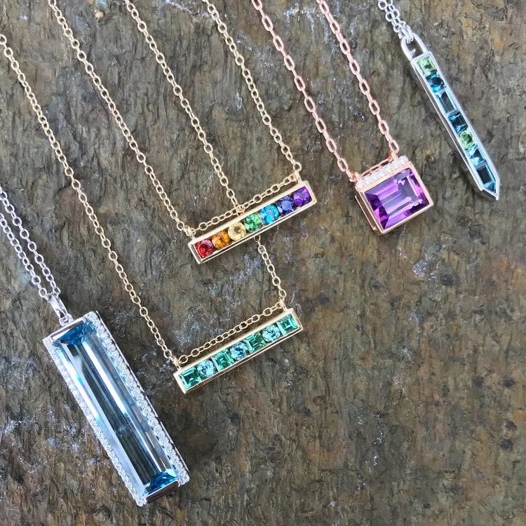 Jane Taylor Horizontal Bar Necklace with Rainbow Gemstones