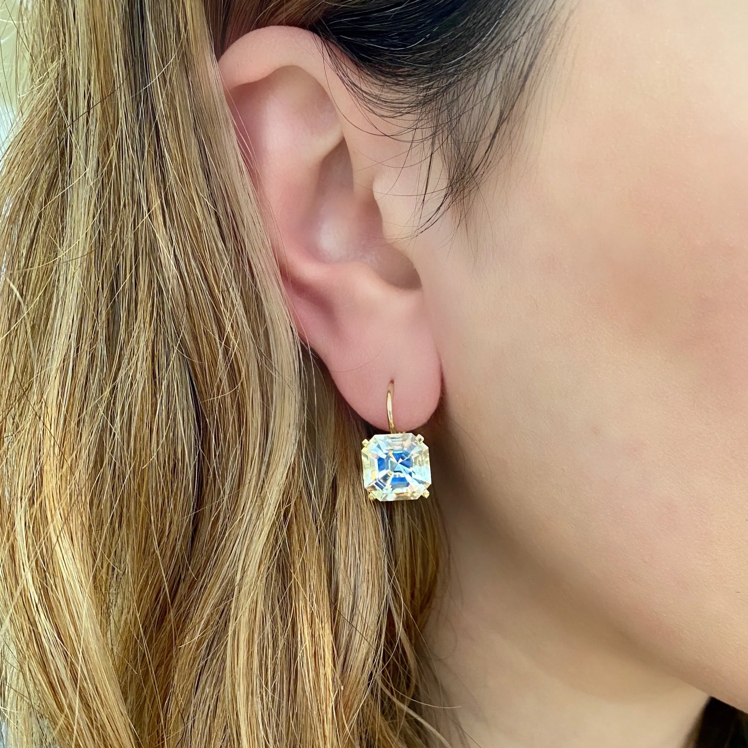 Jane Taylor Large Octagonal Drop Earrings in White Topaz