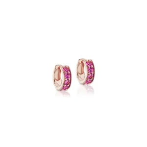 Jane Taylor Petite Chubby Huggie Hoops in Hot Pink Sapphire