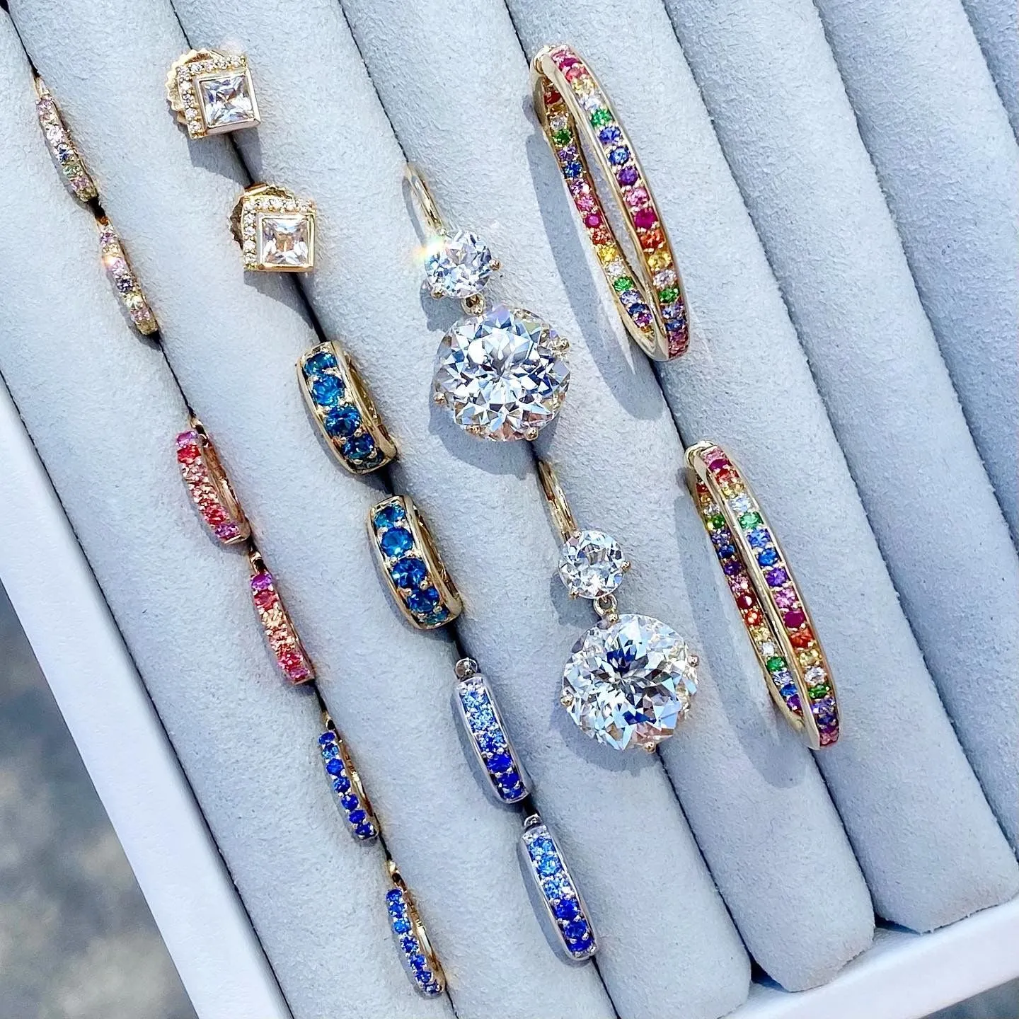 Jane Taylor Slim Mixed Pastel Sapphires Huggies - Limited Edition