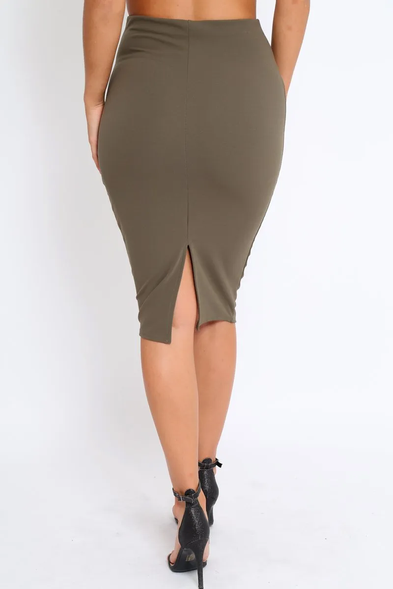 Khaki Midi Bodycon Skirt - Tiffy