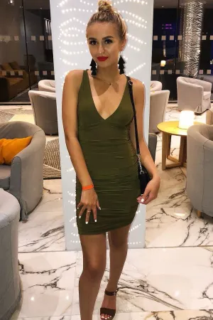 Khaki Ruched Side Dress - Alera