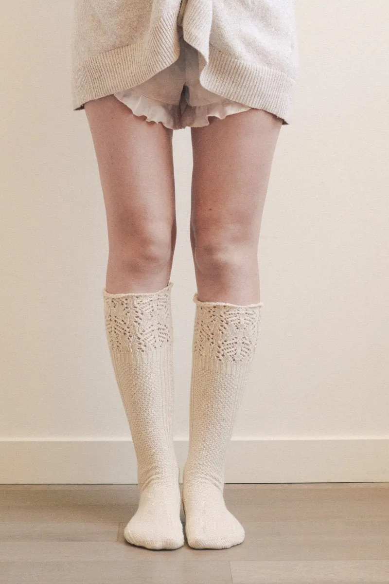 Knee High Pointelle Ribbed Socks