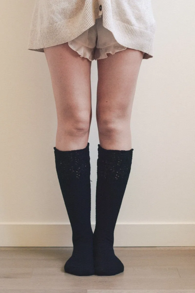 Knee High Pointelle Ribbed Socks
