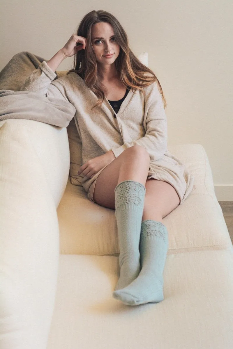 Knee High Pointelle Ribbed Socks