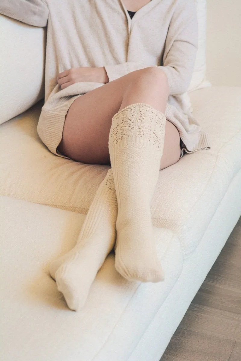 Knee High Pointelle Ribbed Socks