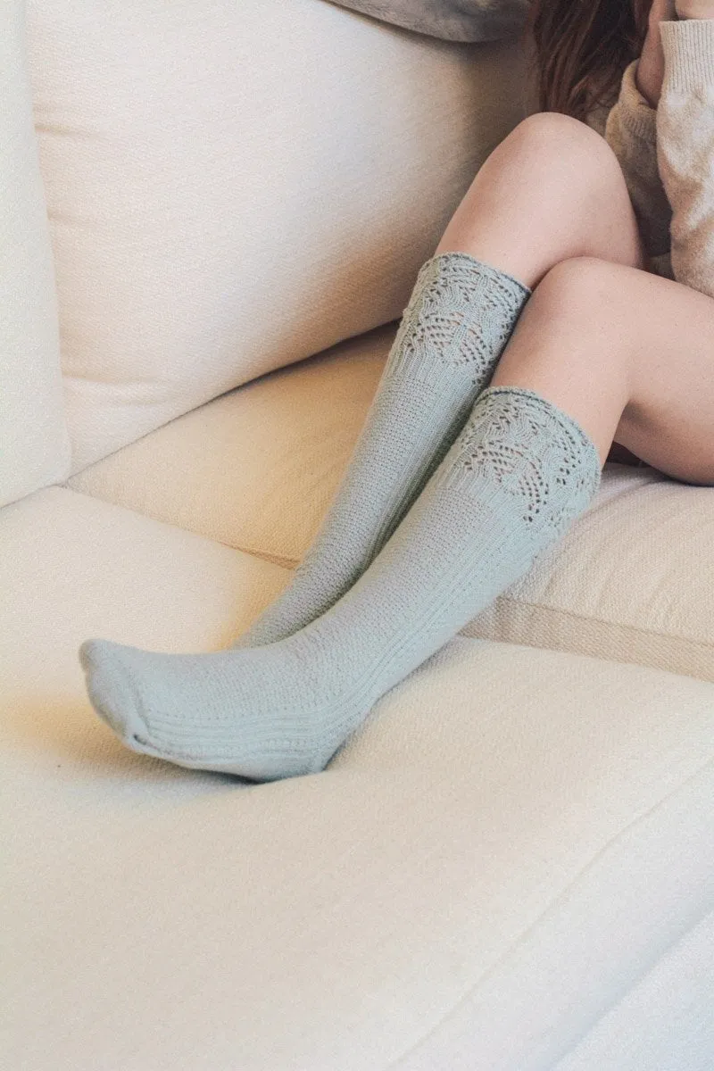 Knee High Pointelle Ribbed Socks