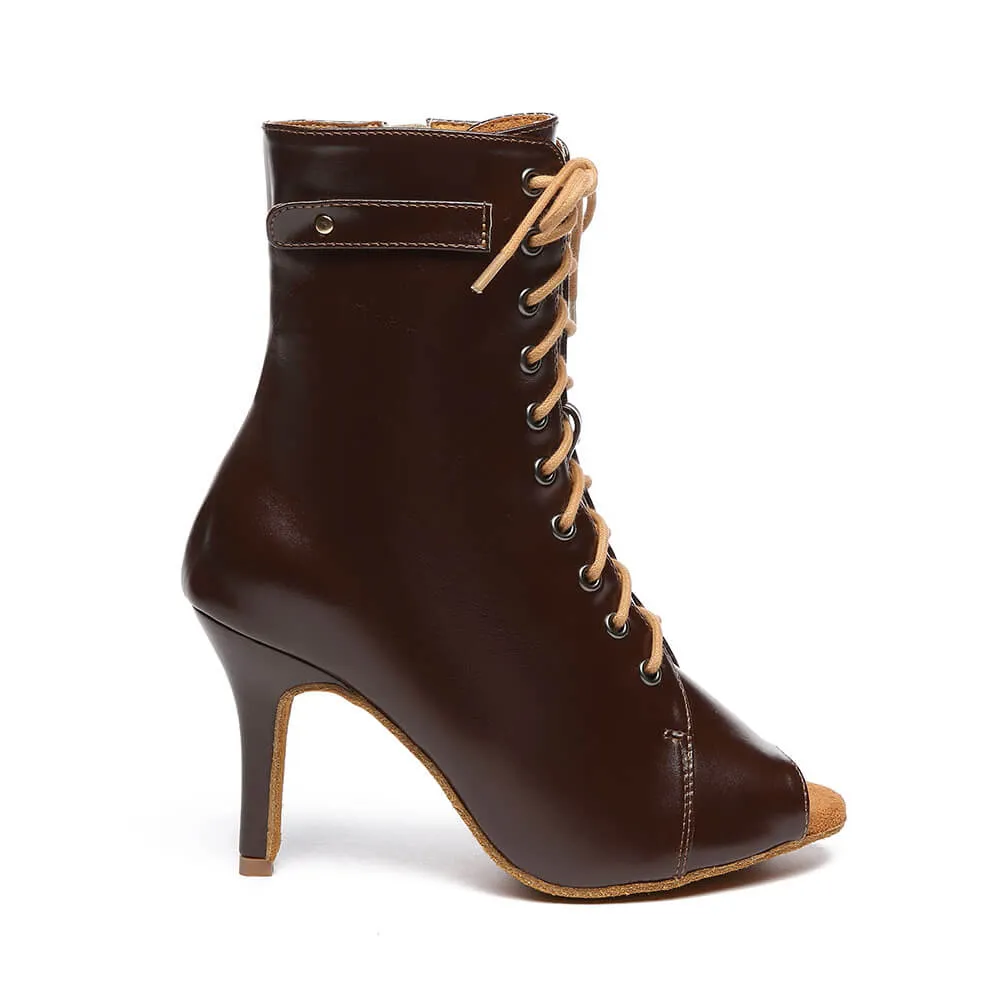 Lace-up Front Stiletto Heeled Ankle Boots