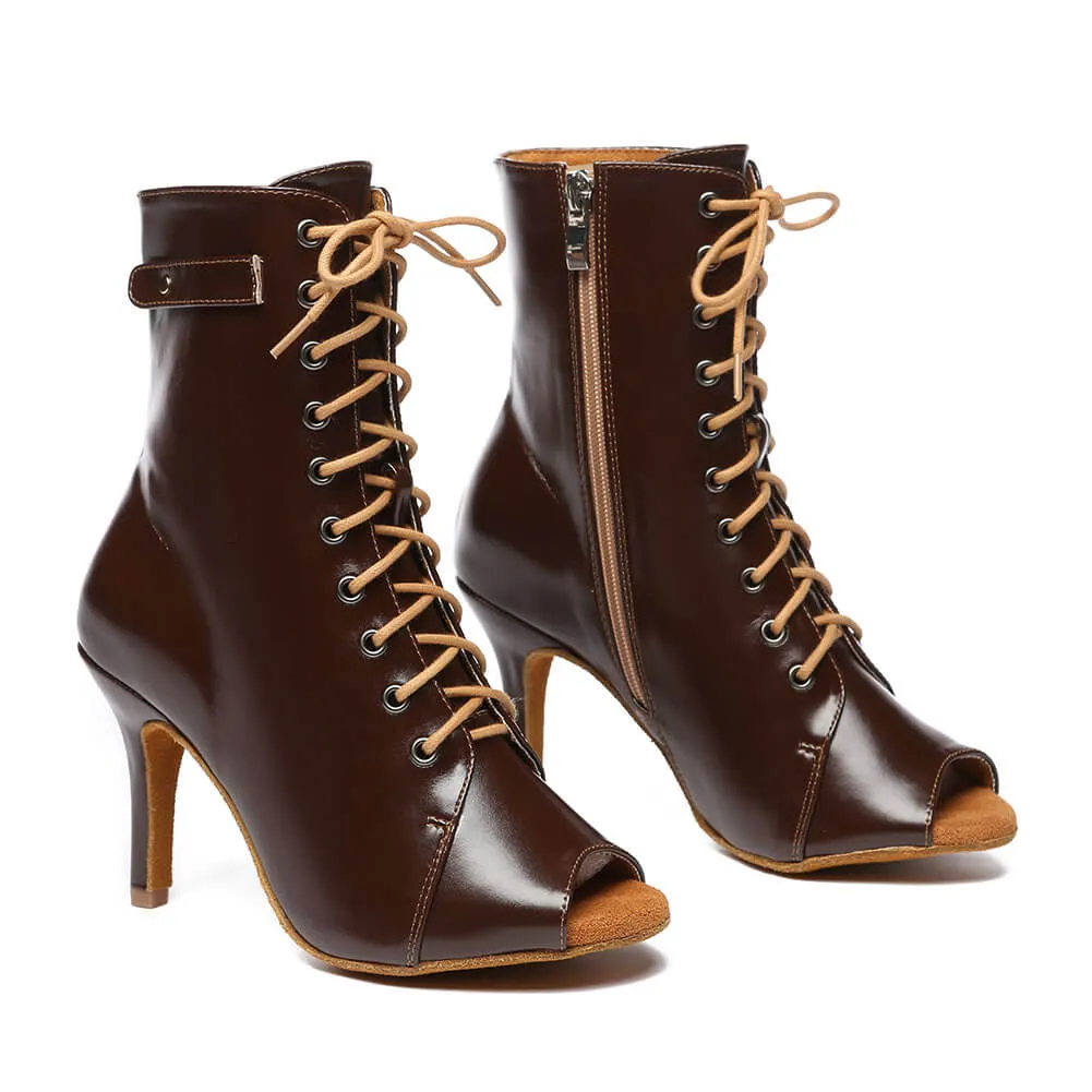 Lace-up Front Stiletto Heeled Ankle Boots