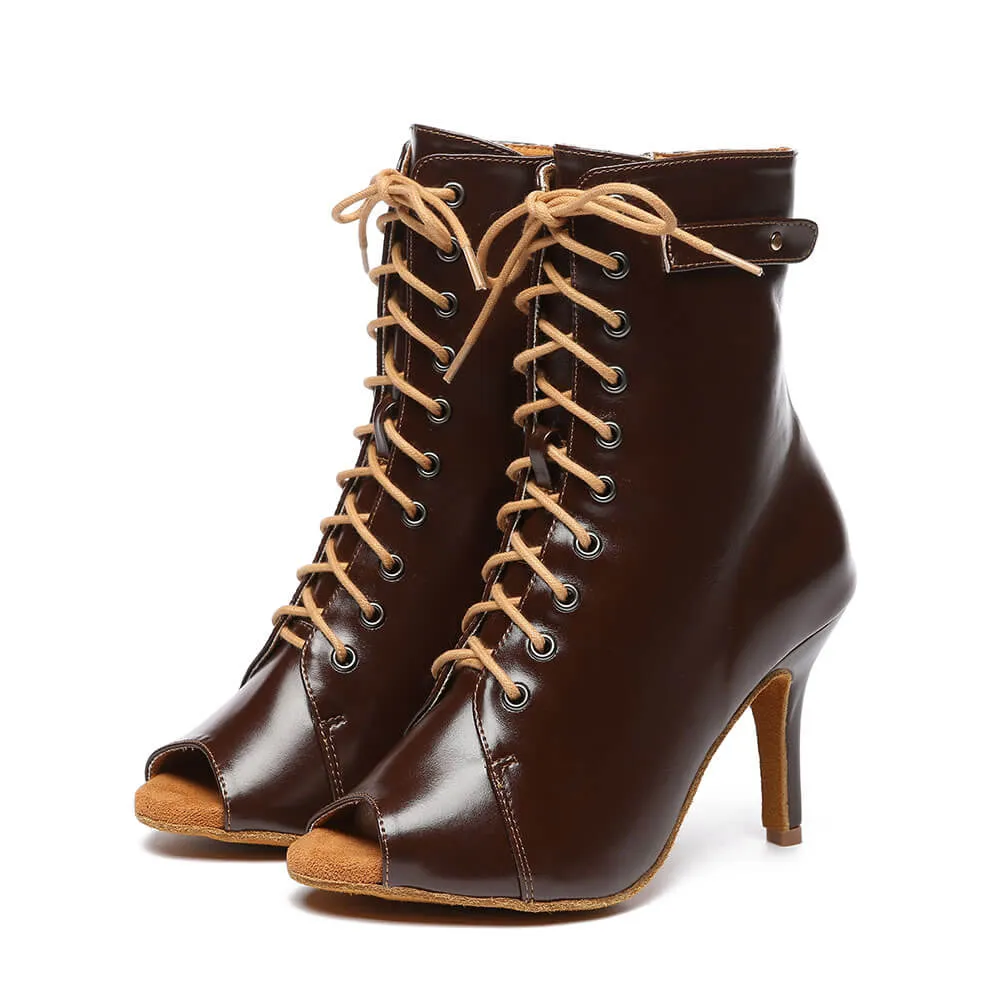 Lace-up Front Stiletto Heeled Ankle Boots
