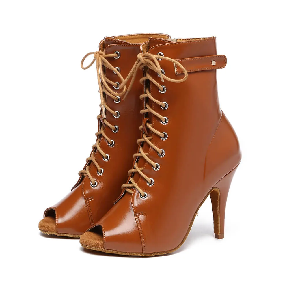Lace-up Front Stiletto Heeled Ankle Boots