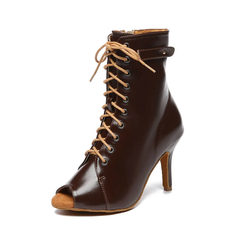 Lace-up Front Stiletto Heeled Ankle Boots