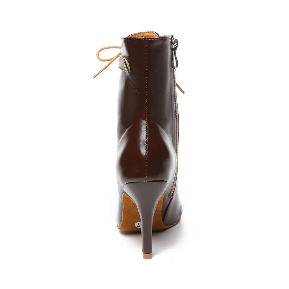 Lace-up Front Stiletto Heeled Ankle Boots