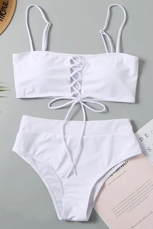 Lace Up High Waist Bikini Set