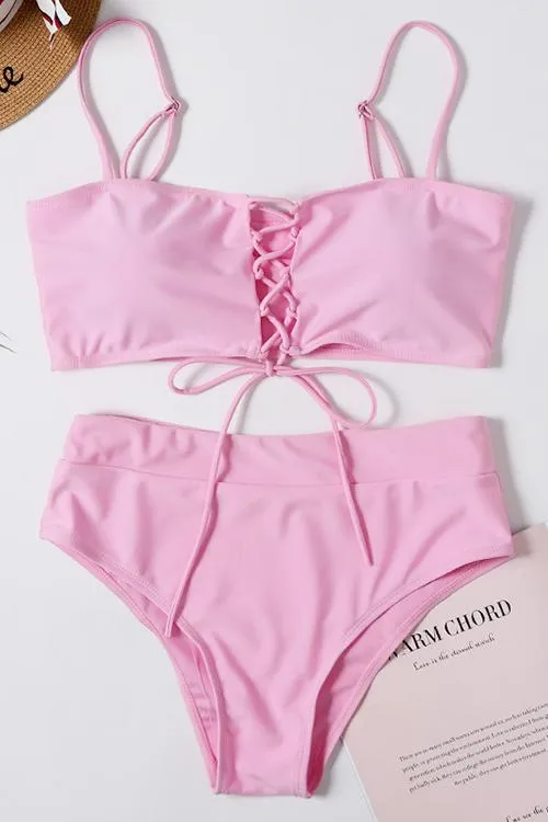 Lace Up High Waist Bikini Set
